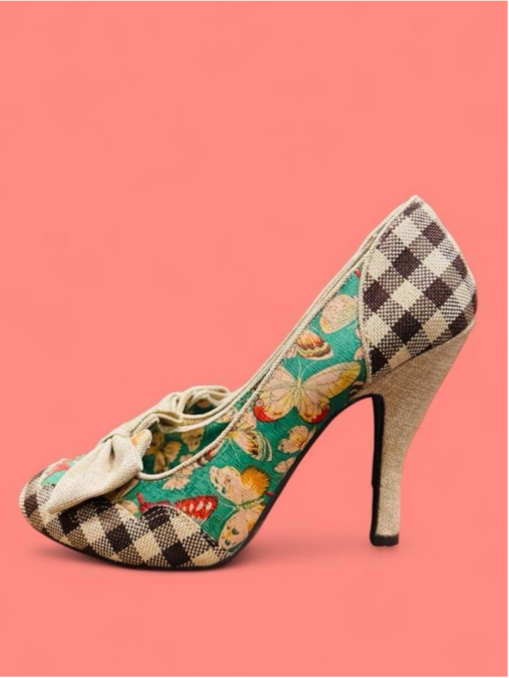 Dolce by Mojo Moxy Plaid Bow Pumps Women’s 9 Brown Cream Butterfly Heels